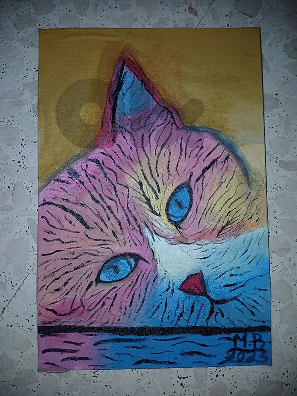 cat painting new comes with a hanger so u can hang it in ur wall!