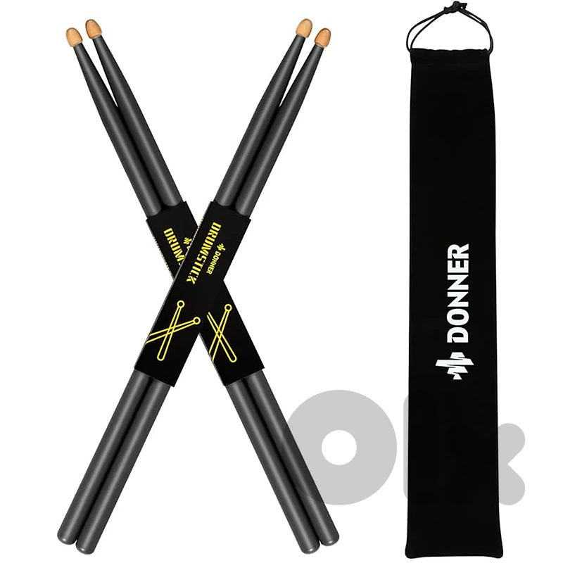 Donner Black Drum Sticks 5A Classic Maple Wood 2 Pair
