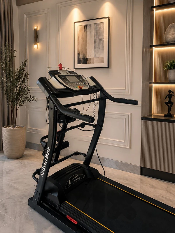 جهاز مشي (Treadmill) مميز مع بلوتوث، وأوزان  "national matic"