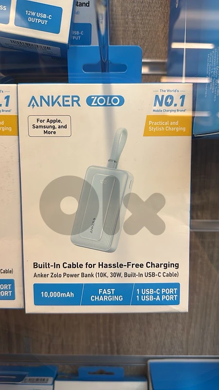 Anker zolo power bank (10k,30w,built in usb-c cable) blue