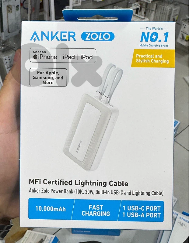 Anker zolo power bank (10k,30w,built in usb-c and lightning cable)