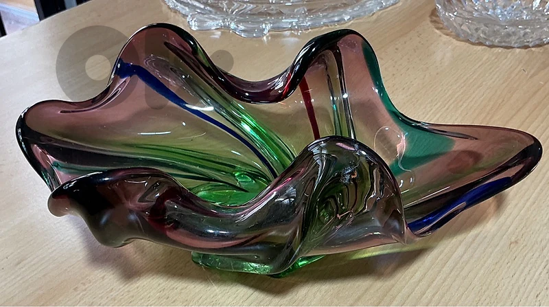 Murano-Style Sommerso Glass Bowl – Purple & Green