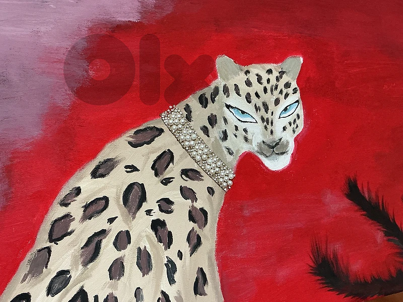 Elegant 3D Leopard Canvas – Luxury Red, Black & Pink Artwork