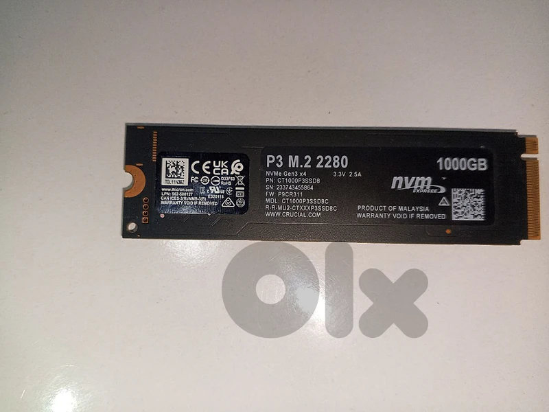 Crucial P3 1000GB (1TB) M.2 2280 NVMe Gen3 SSD