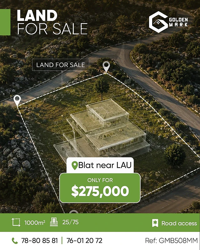 GMB508MM - Land for Sale in Blat near LAU - أرض للبيع في بلاط بالقرب