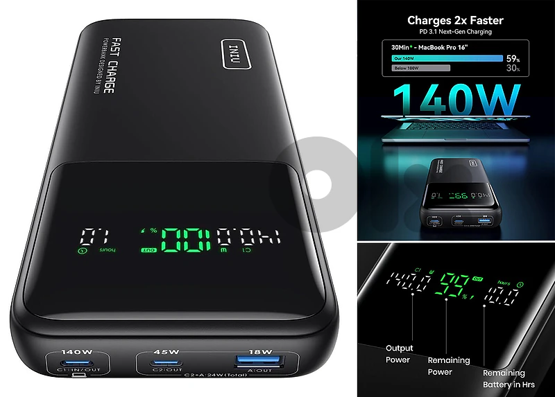 140W PD3.1 Fast Charging Power Bank 27000mAh w. Digital Display