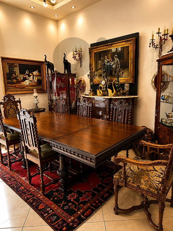 full dining room سفرة فرنسية فخمة – خشب محفور يدويً