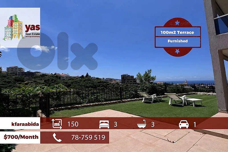 Kfaraabida 150m2 | 100m2 Terrace | Furnished |Rent| Panoramic View|MCH