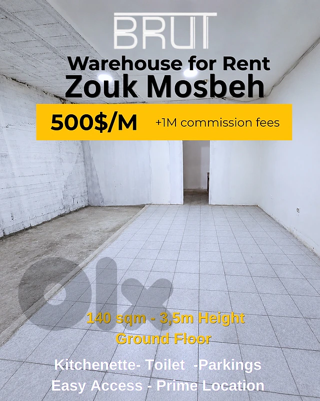 140 sqm Warehouse for Rent in Zouk Mosbeh Prine Location