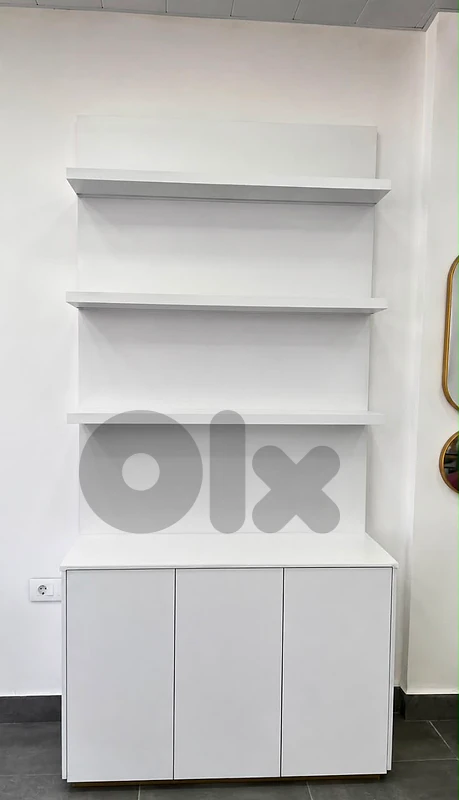 Complete White Modern Reception Desk & Display Shelving Set