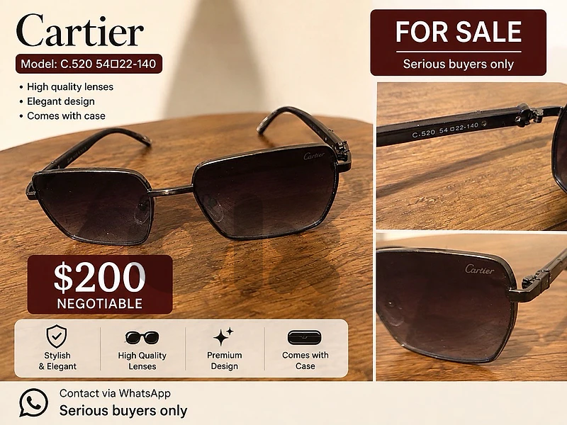 Cartier Rimless Sunglasses Black 520 54□22-140 France Cartier Rimless Sunglasses Black 520 54□22-140 France