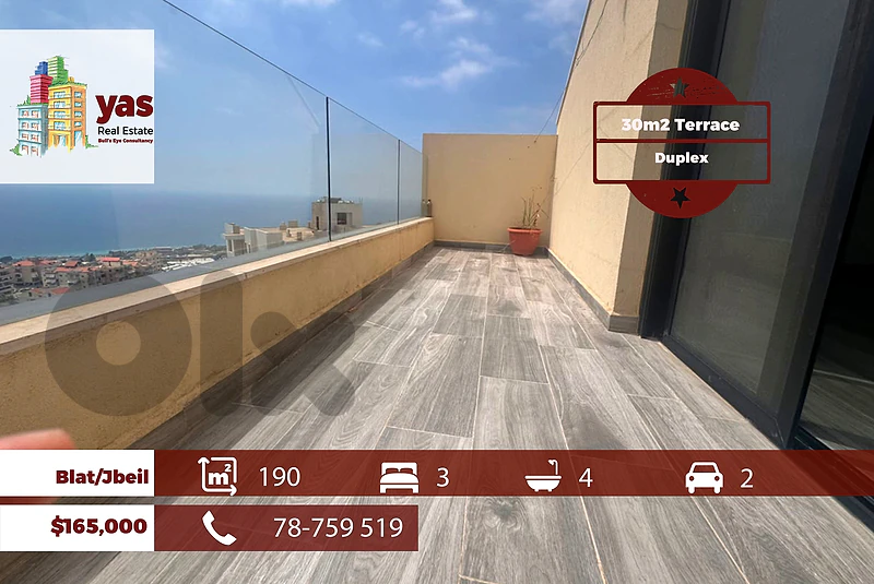 Blat/Jbeil 190m2 | 30m2 Terrace | Duplex | Panoramic Ses View | ABA