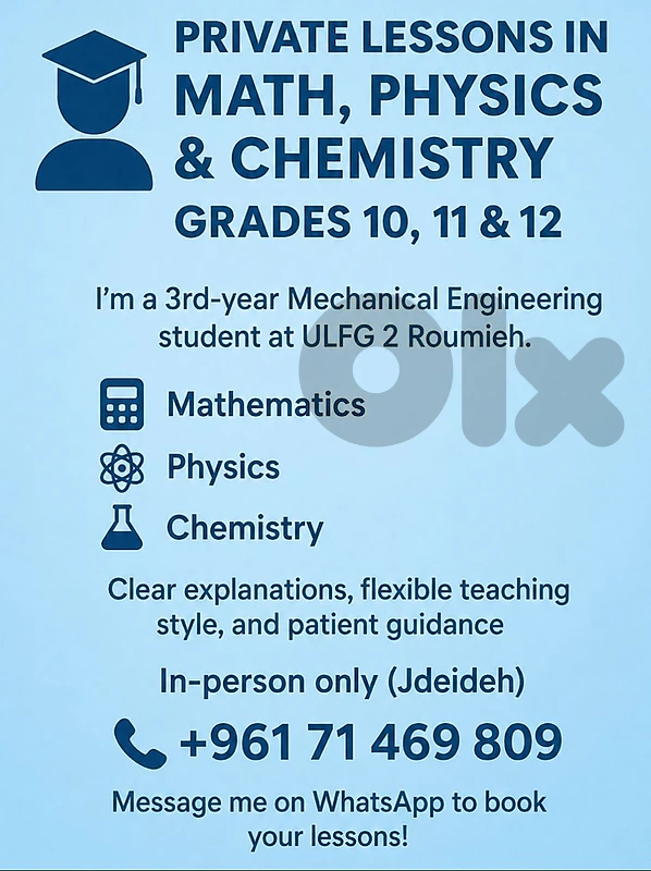 Private Lessons in Math, Physics & Chemistry – Grades 10-12