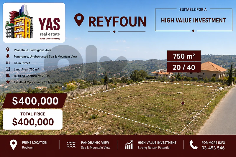 Reyfoun 750m2 Land | 25 / 50 | Prime Location | Open View | WA |