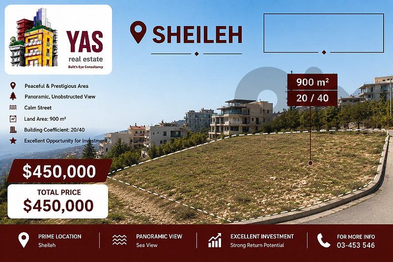 Sheileh 900m2 | 20 / 40 | Classy Street | Prime Location | Sea View |W