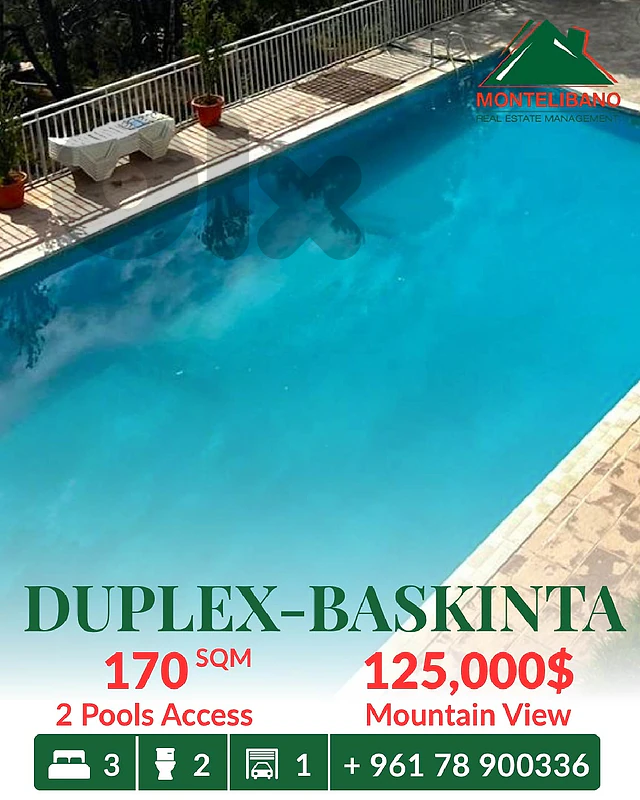 170 sqm Duplex For Sale in Baskinta بسكنتا with 2 Pools Access