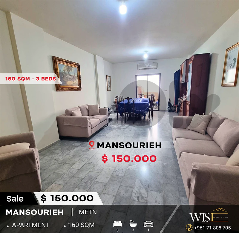 🏡 160 SQM Apartment for SALE in Mansourieh – Main Road!