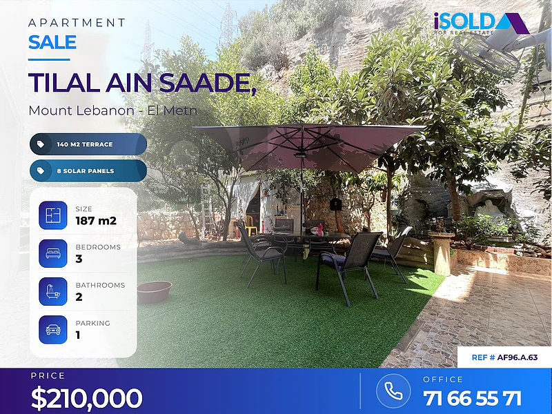 A 140 m2 apartment with a 140 m2 terrace for sale in Tilal Ain Saade