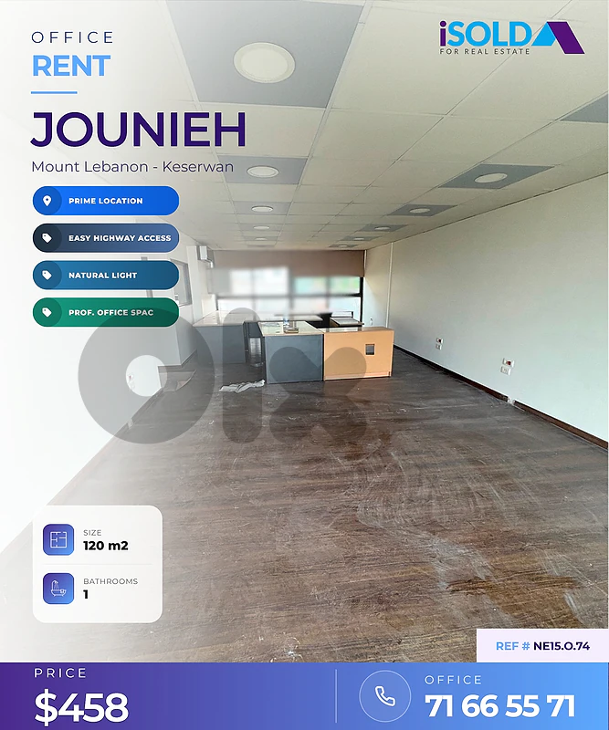 A spacious 120 m2 office for rent in a prime location in Jounieh