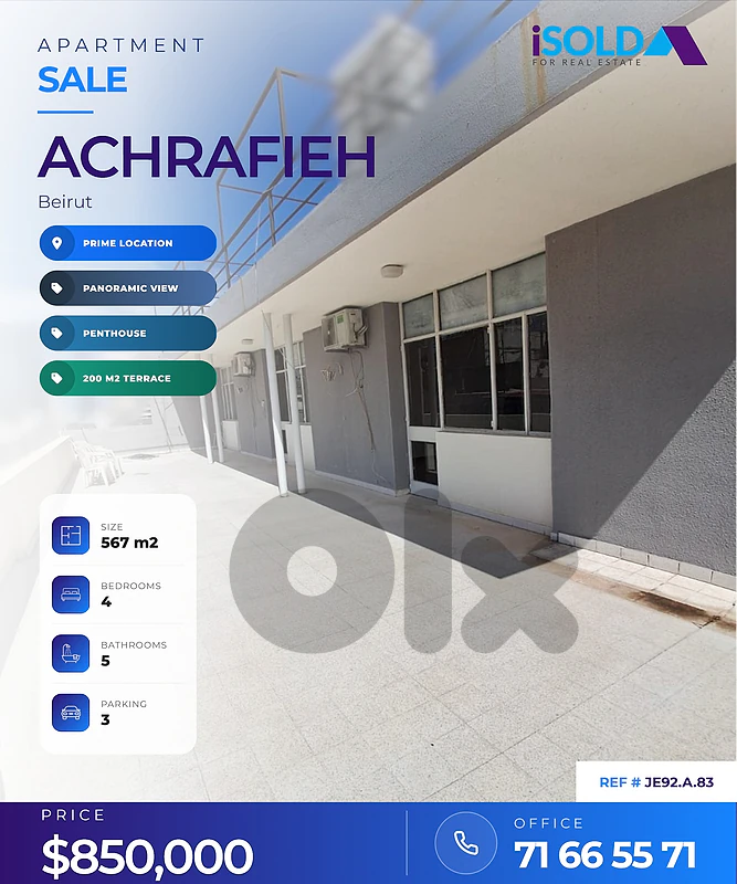A 500 m2 penthouse+ 200 m2 terrace+ panoramic view 4sale in Achrafieh