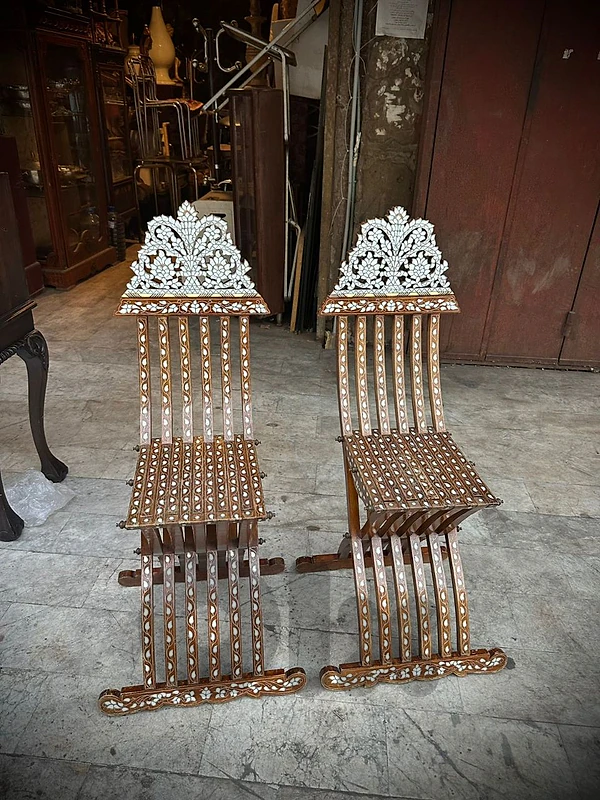 Antique pair turkish moorish-floding chairs 150years old
