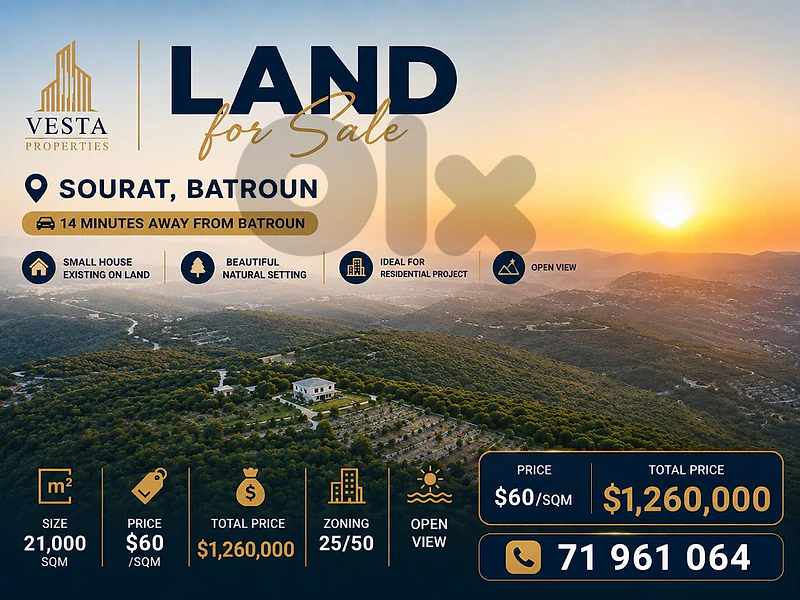 21,000 SQM land in Sourat, Batroun 📍 صورات – البترون