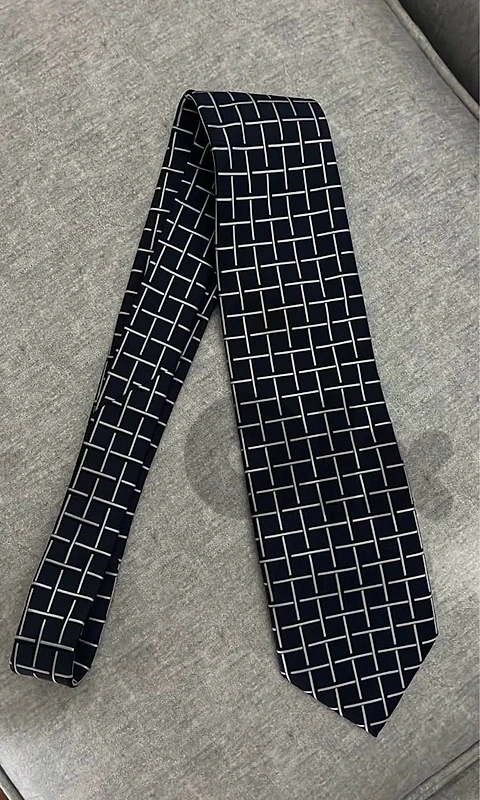 Original vintage trussardi italy silk windowpane grid jacquard  tie