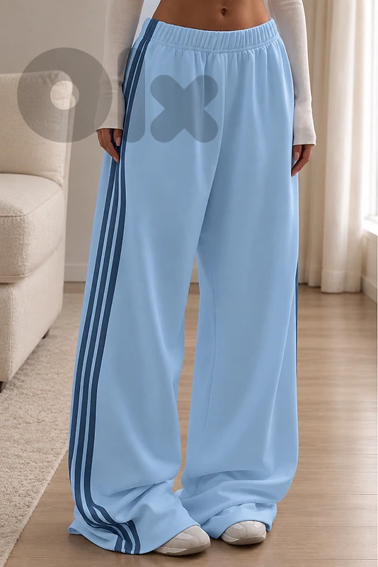Straight fit light blue joggers with navy ribbon