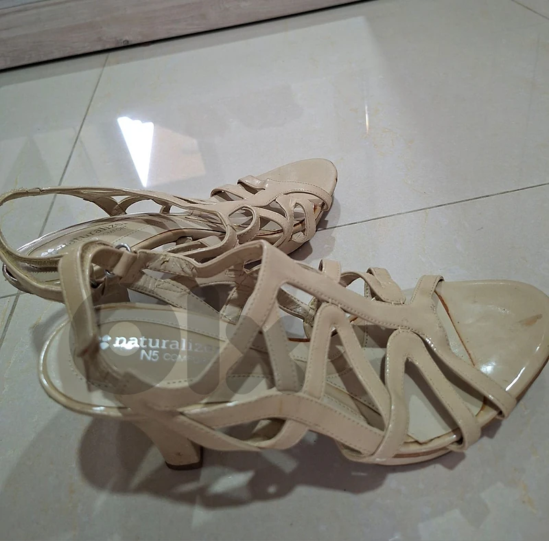 Nude strappy platform heels
