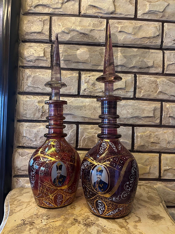 Ottoman-Style Enameled Glass Decanters | زوج دوارق زجاجية عثمانية