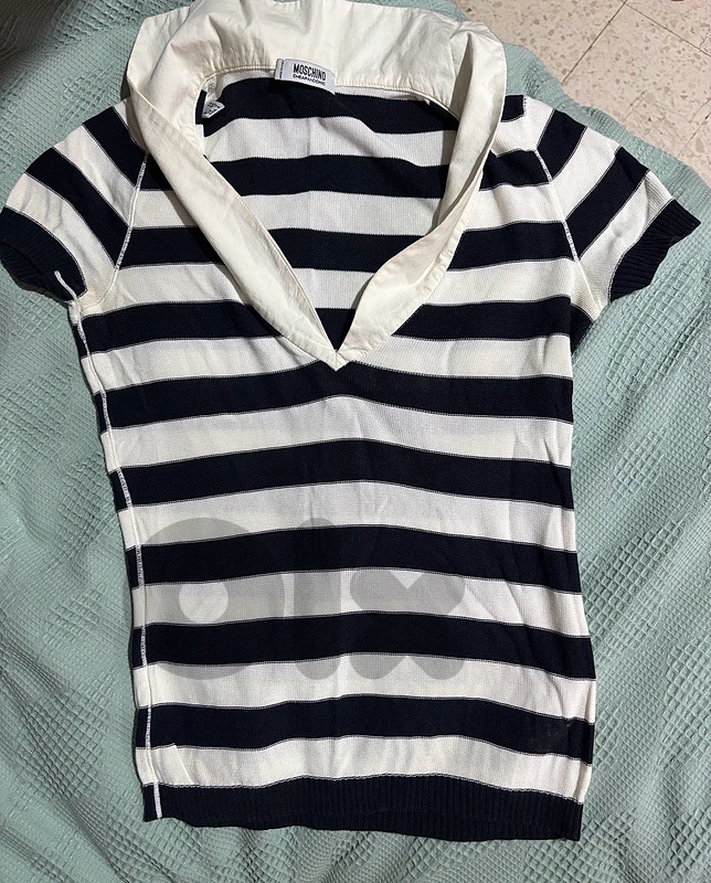 Moschino Cheap and Chic Navy & White Striped Knit Top