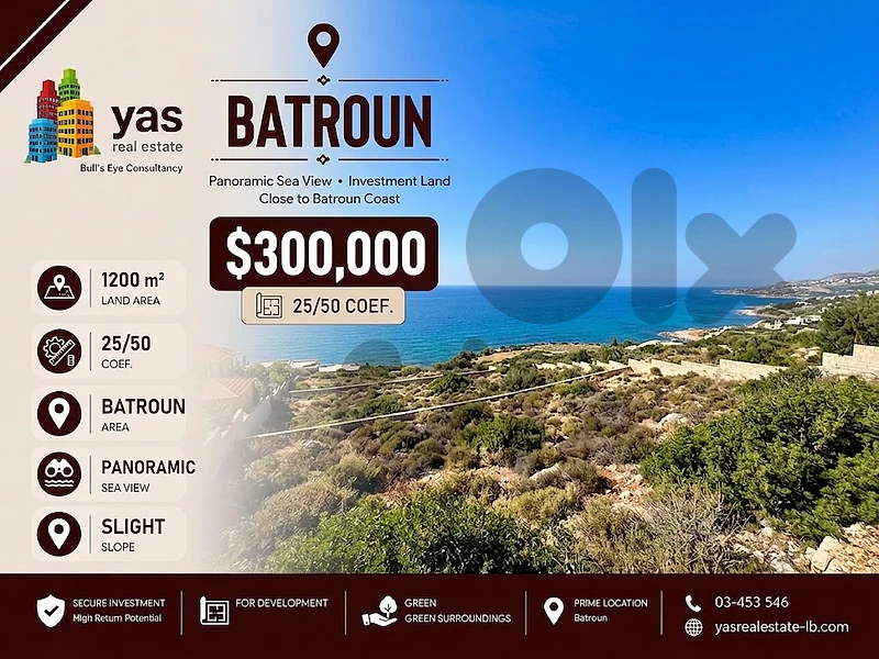 Batroun 1200m2 | Residential Land | Panoramic Sea View | HS