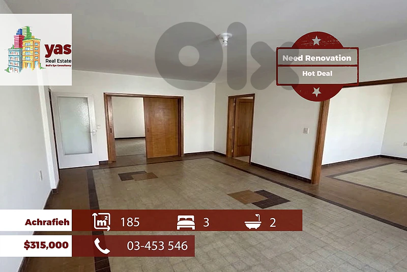 Achrafieh 185m2 | Need Renovation | Prime Location | OH