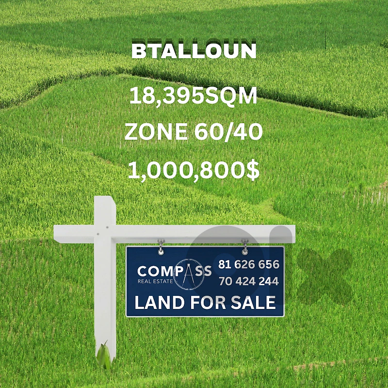 Land for sale in btalloun 18,395 sqm  Zone Industrial  Price 60$ per m