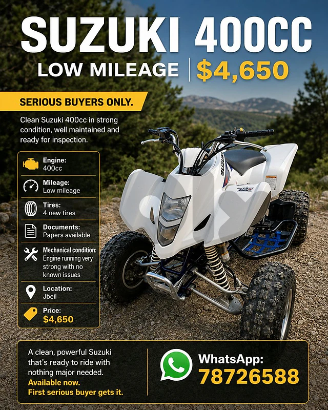 SUZUKI 400CC | LOW MILEAGE | $4,650