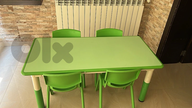 Green Table With 4 Green chairs