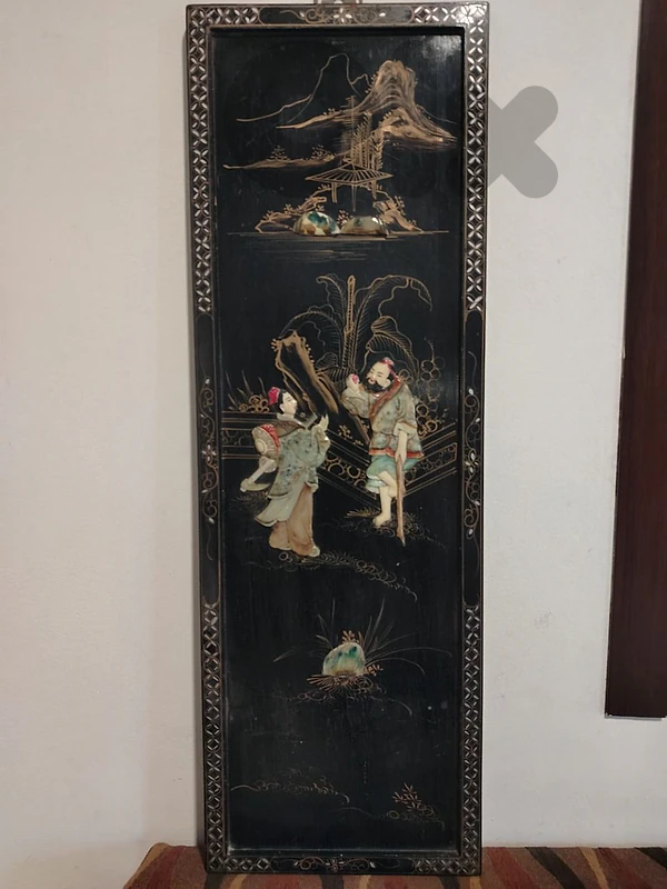 Vintage Chinoiserie Black Lacquer Wall Panel