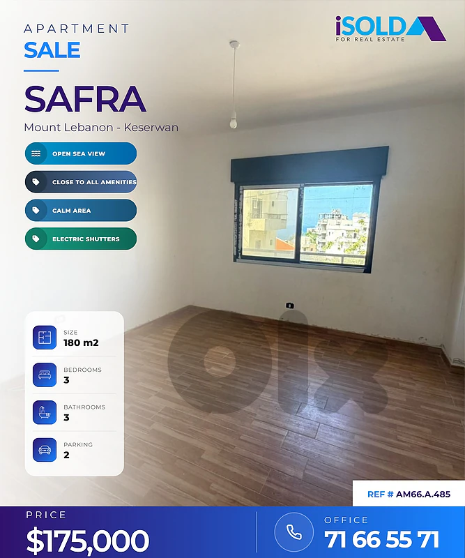 A 180 m2 apartment having an open sea view for sale in Safra