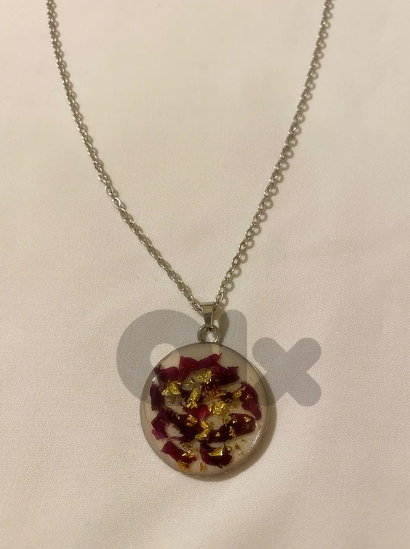 Rose petals Resin necklace