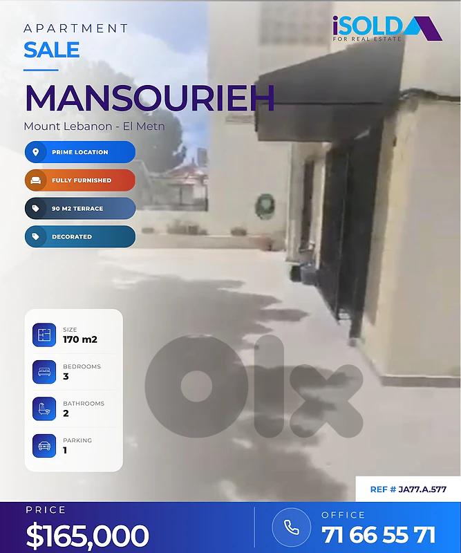 A decorated furnished 140 m2 apart with a terrace 4sale in Mansourieh