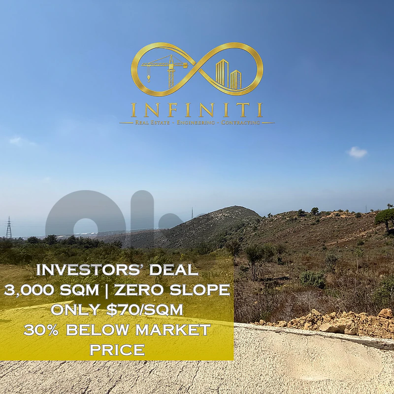 INVESTMENT DEAL | 3,000 SQM Flat Land Kfarmatta, Aley | Only $70/SQM