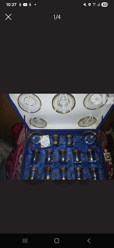 12 فنجان شاي مطلي ذهب