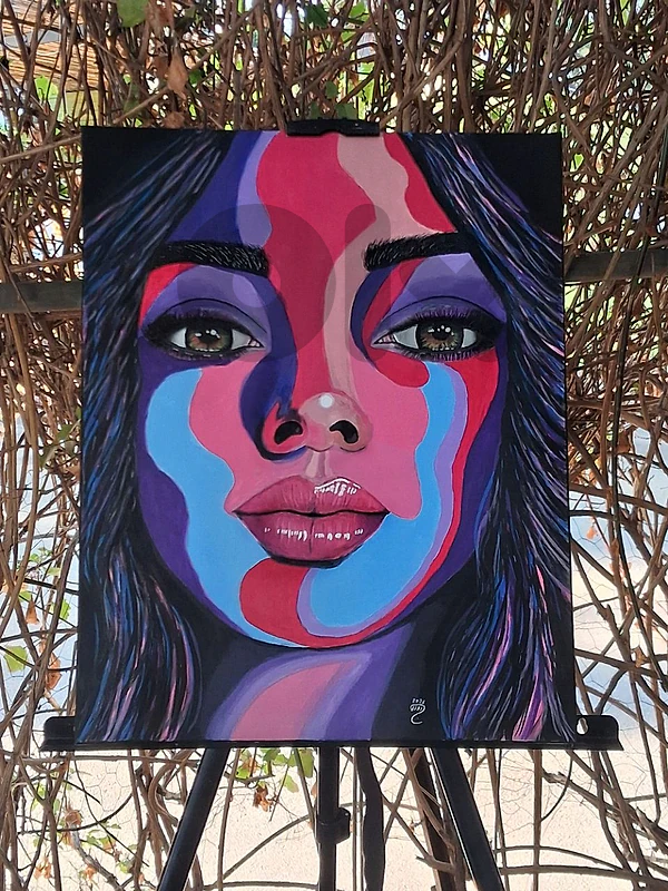 colorfuf lady's face acrylic painting لوحة رسم يد بالاكريليك
