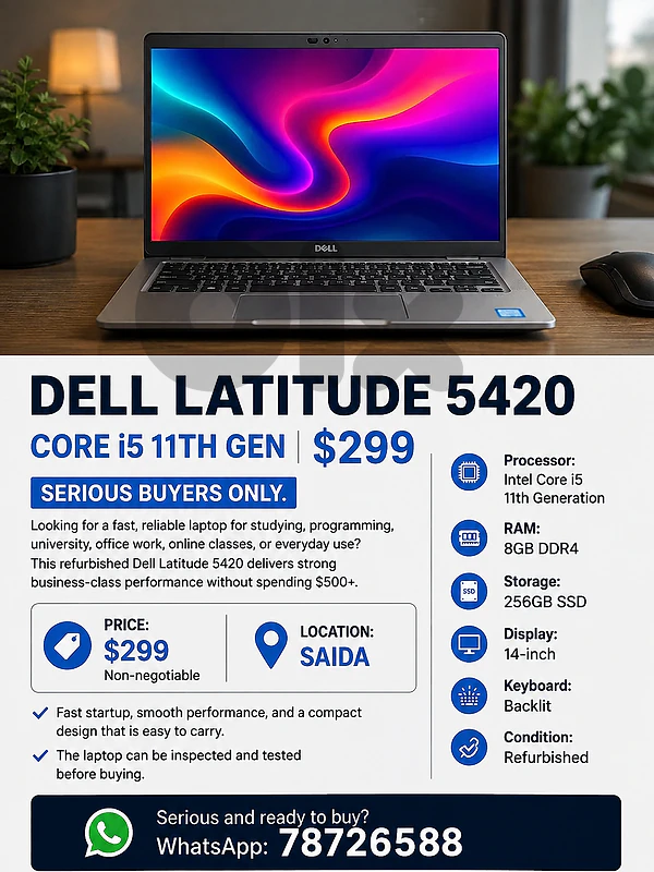DELL LATITUDE laptop 5420 | CORE i5 11TH GEN | $299