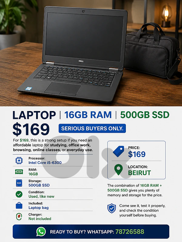 Dell LAPTOP | 16GB RAM | 500GB SSD | $169