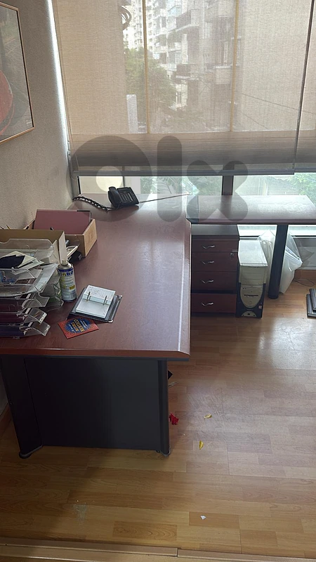 L-Shaped Executive Office Desk with Attached Drawer Pedestal