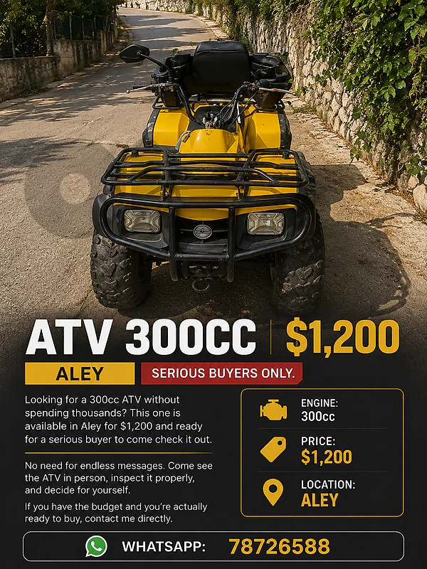 ATV 300CC | $1,200 | ALEY