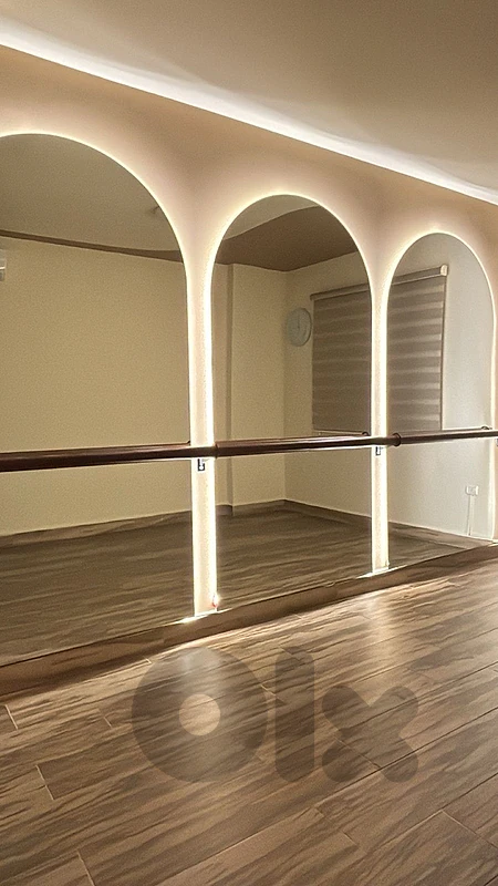Custom Arched LED Wall Mirrors (Set of 3) + Wall-Mounted Ballet Barre