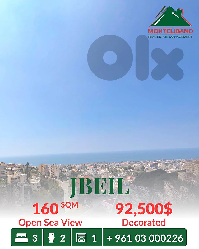 160 sqm Apartment For Sale in Jbeil جبيل with Open Sea View