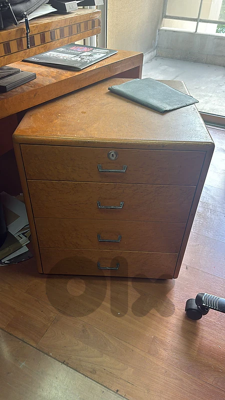 Executive Burl Wood 4-Drawer Mobile File Pedestal Cabinet